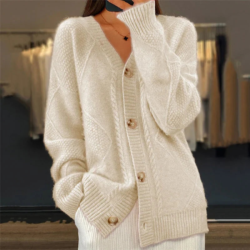 Women's Knitted Vest - Textured Pattern with V-Neck