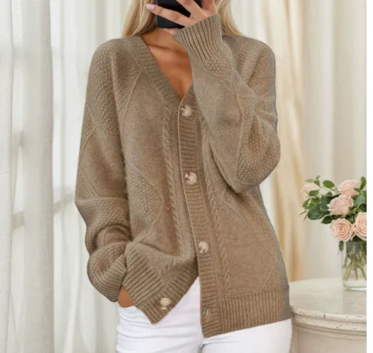 Women's Knitted Vest - Textured Pattern with V-Neck