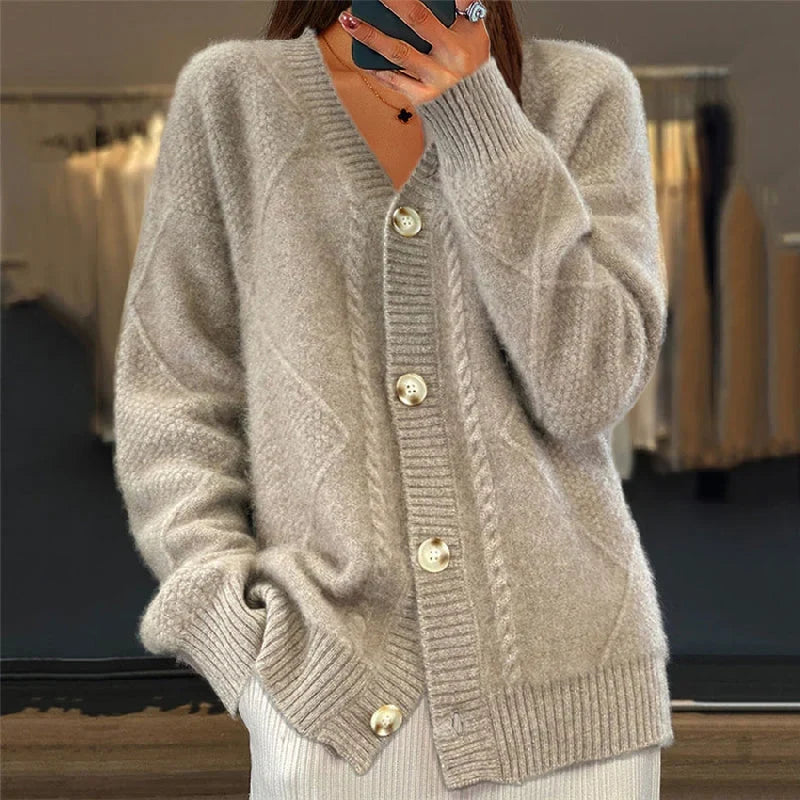 Women's Knitted Vest - Textured Pattern with V-Neck