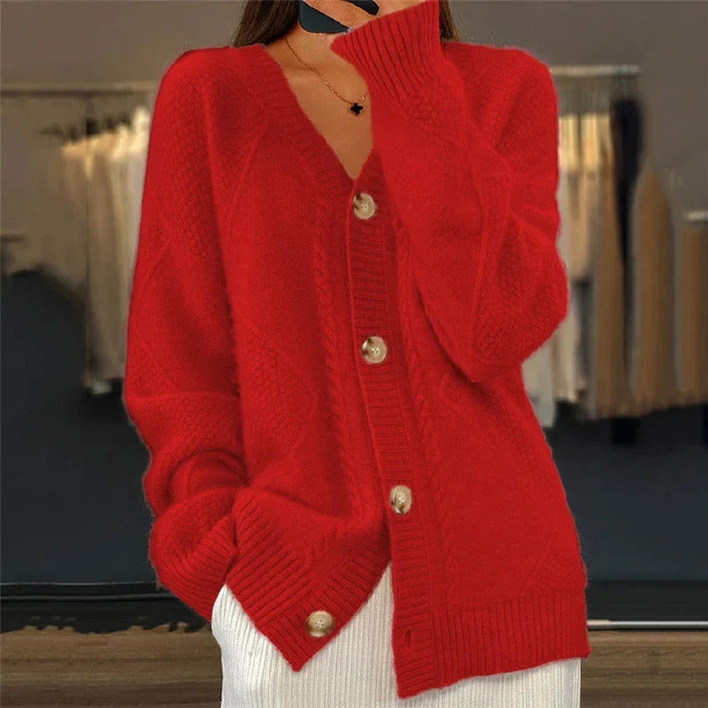 Women's Knitted Vest - Textured Pattern with V-Neck