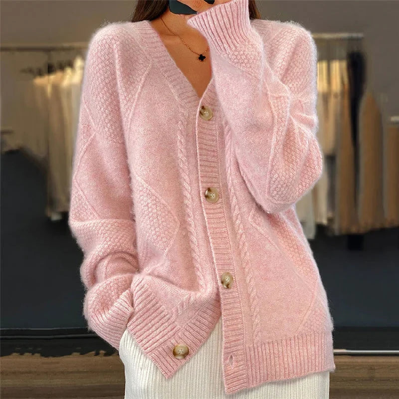 Women's Knitted Vest - Textured Pattern with V-Neck