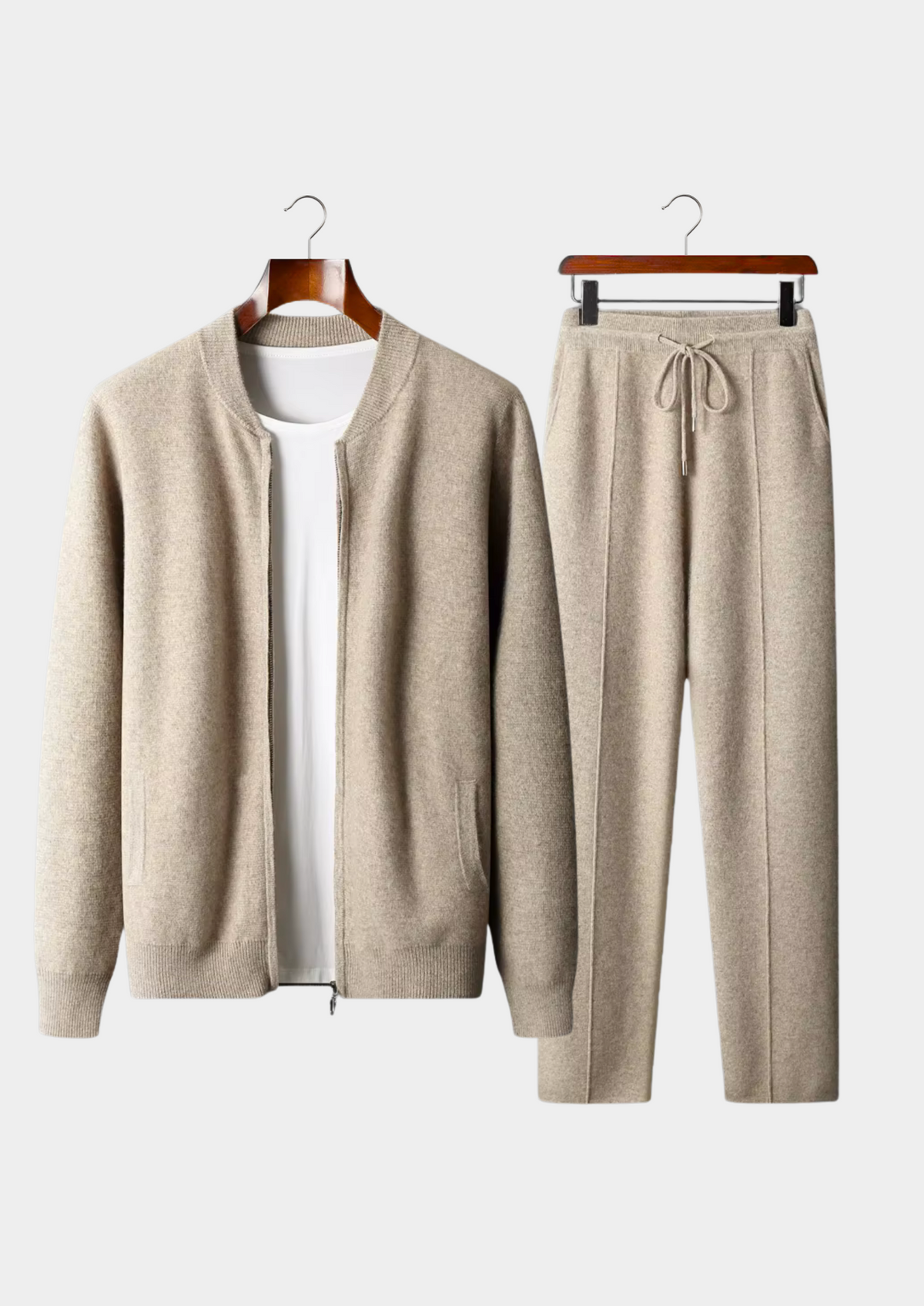 Men's Knitted Set - Zip Vest with Round Neck