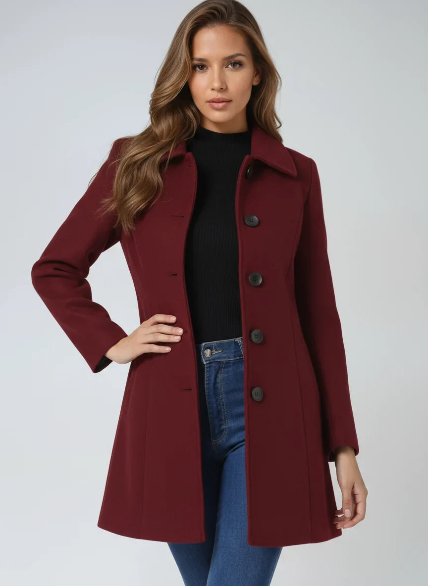 Women's Tailored Coat - Classic Collar with Button Closure