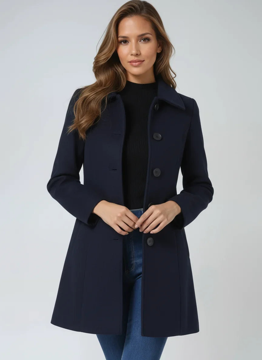 Women's Tailored Coat - Classic Collar with Button Closure