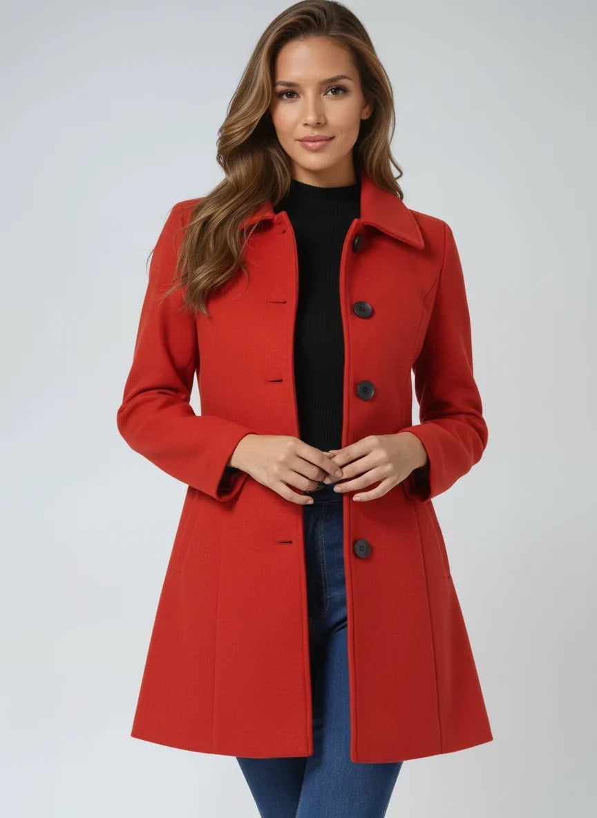 Women's Tailored Coat - Classic Collar with Button Closure