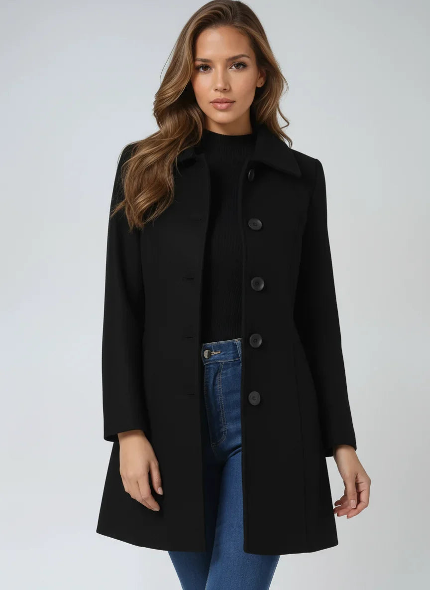 Women's Tailored Coat - Classic Collar with Button Closure