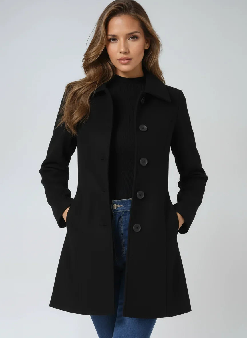 Women's Tailored Coat - Classic Collar with Button Closure