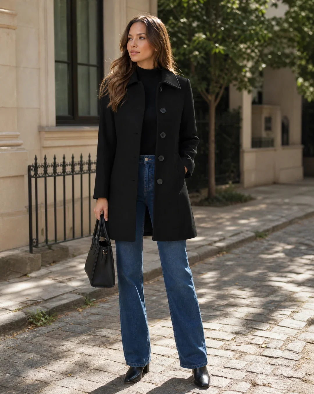 Women's Tailored Coat - Classic Collar with Button Closure