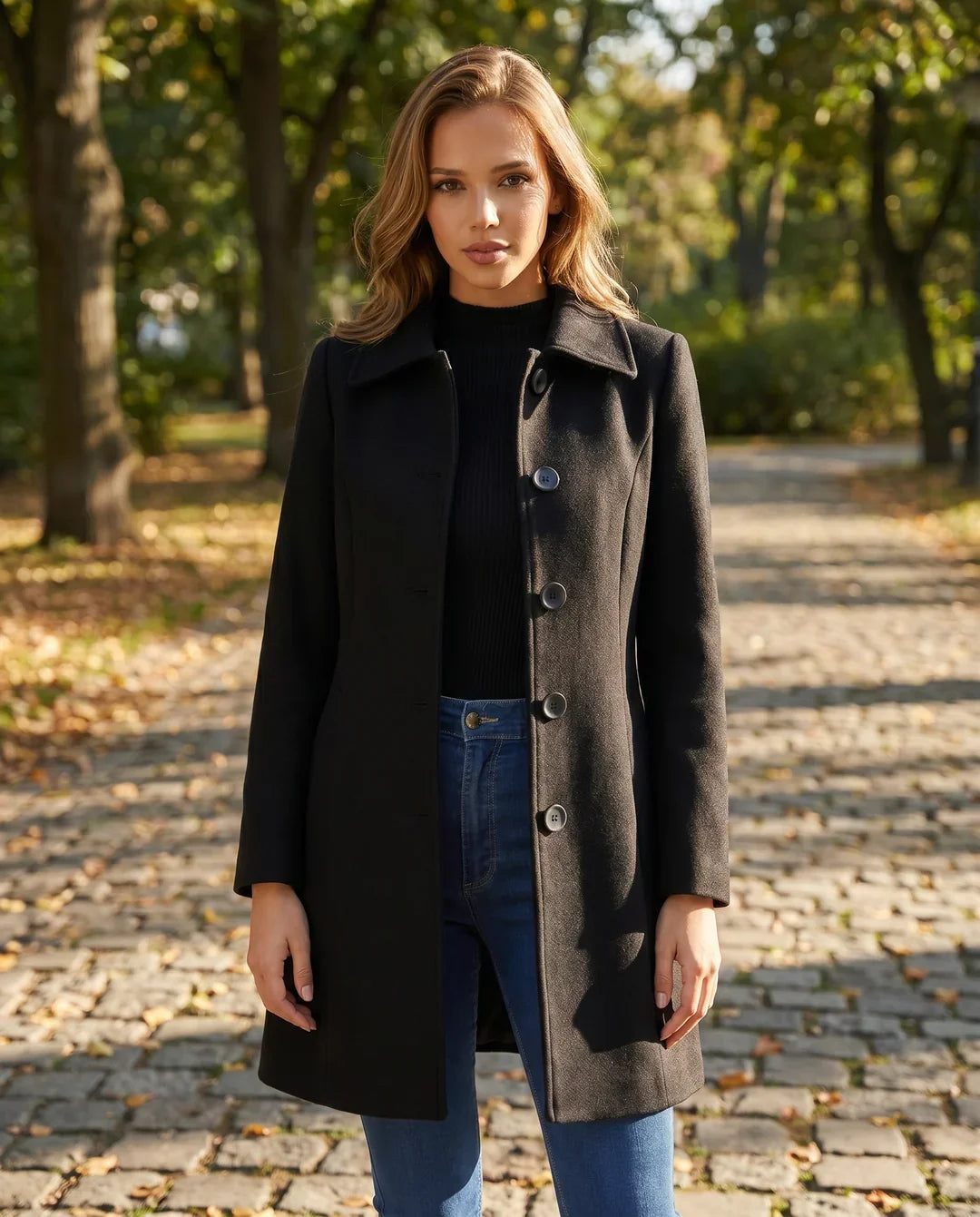 Women's Tailored Coat - Classic Collar with Button Closure