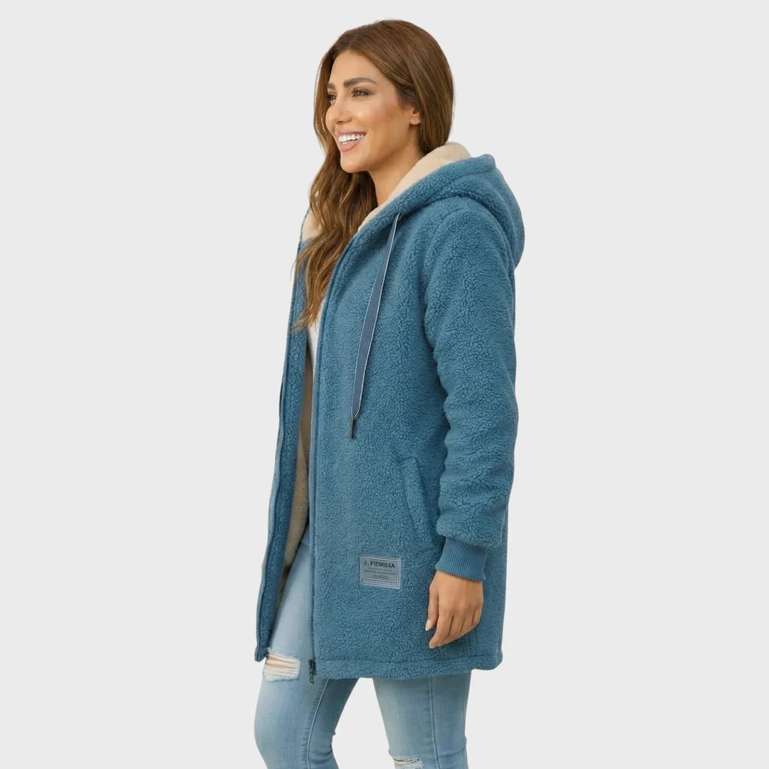 Women's Hooded Teddy Jacket with Zip Closure