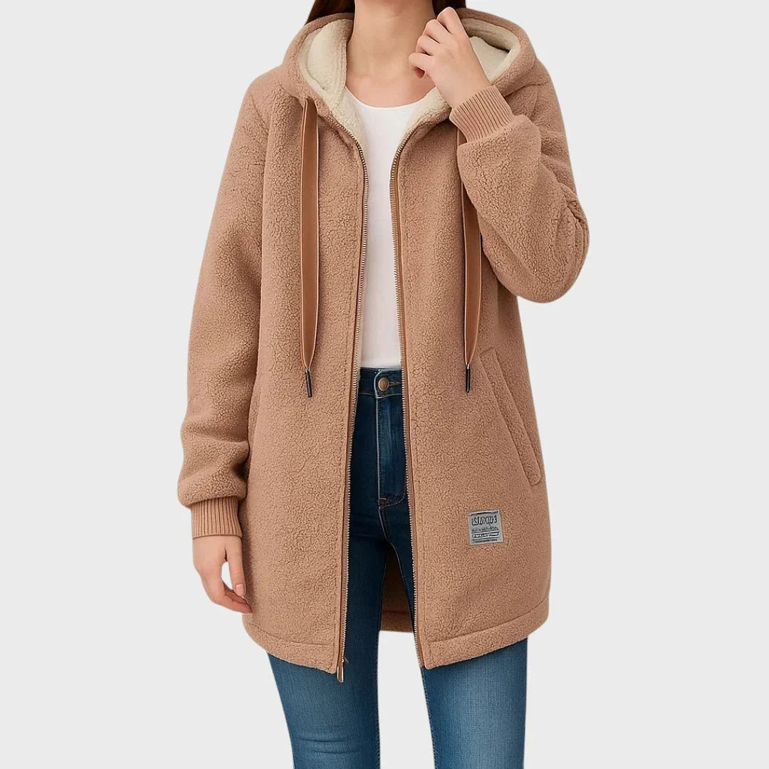 Women's Hooded Teddy Jacket with Zip Closure