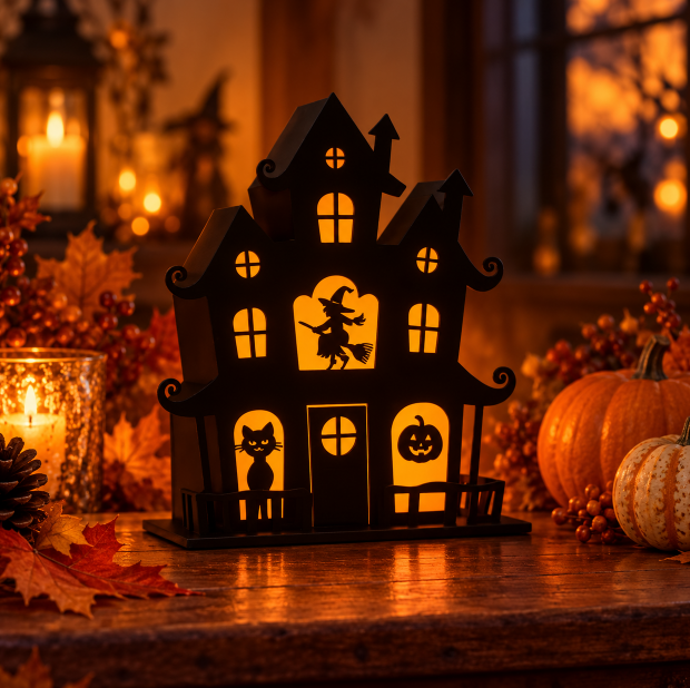 3D Halloween Haunted House – LED Light-Up Decoration