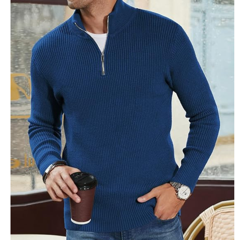 Men's Half-Zip Turtleneck Sweater - Warm Knit, Regular Fit