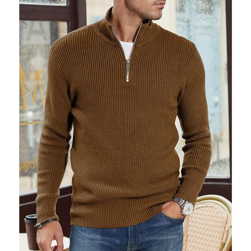 Men's Half-Zip Turtleneck Sweater - Warm Knit, Regular Fit