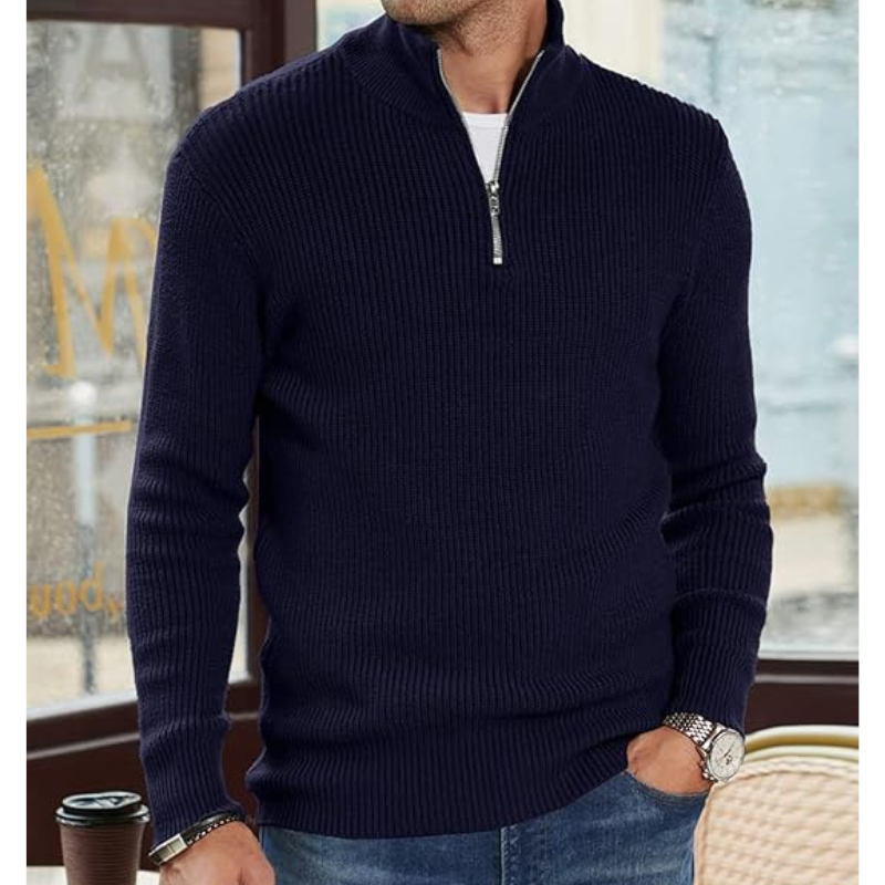 Men's Half-Zip Turtleneck Sweater - Warm Knit, Regular Fit