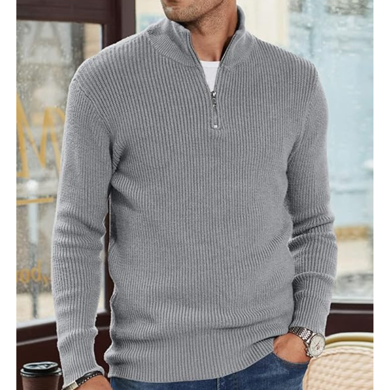 Men's Half-Zip Turtleneck Sweater - Warm Knit, Regular Fit