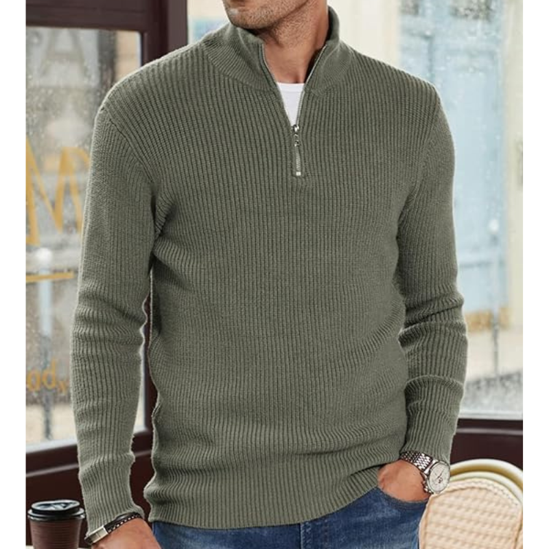 Men's Half-Zip Turtleneck Sweater - Warm Knit, Regular Fit