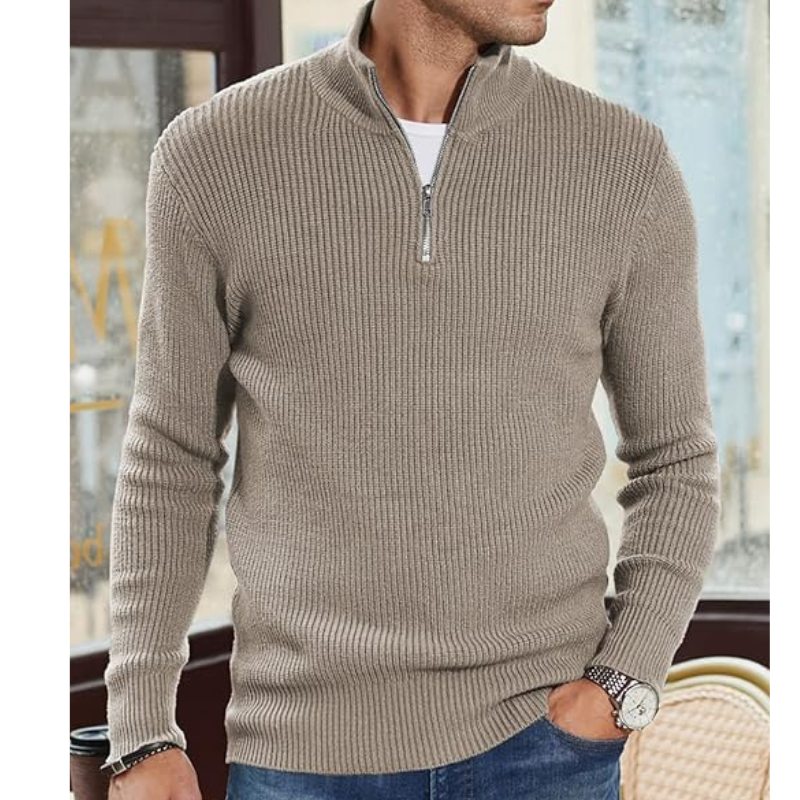 Men's Half-Zip Turtleneck Sweater - Warm Knit, Regular Fit