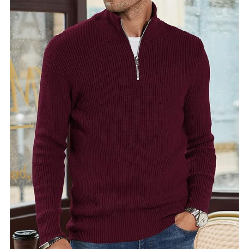 Men's Half-Zip Turtleneck Sweater - Warm Knit, Regular Fit