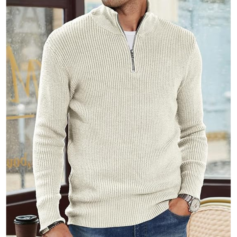 Men's Half-Zip Turtleneck Sweater - Warm Knit, Regular Fit