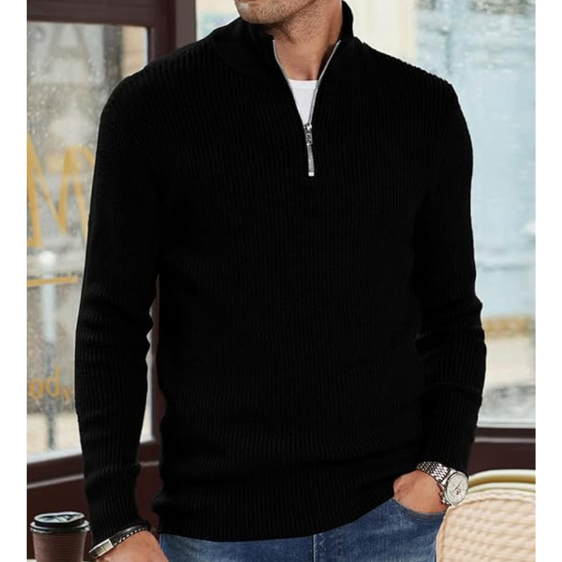 Men's Half-Zip Turtleneck Sweater - Warm Knit, Regular Fit