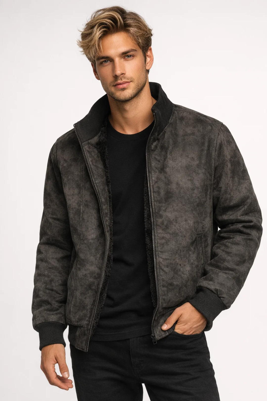 Men's Zip Jacket - Rugged Hip-Length Winter Coat