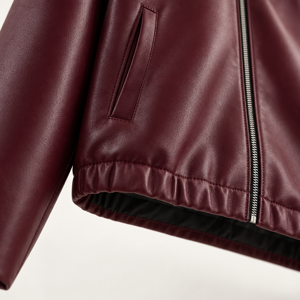 Women's Short Faux Leather Jacket with Zip and Collar