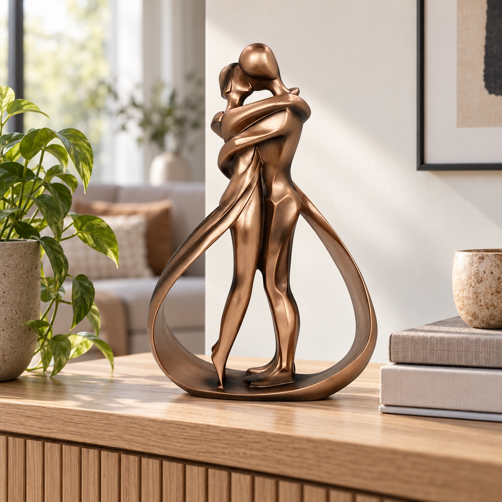 Embracing Couple Sculpture - Bronze-Look Resin Home Decor Statue
