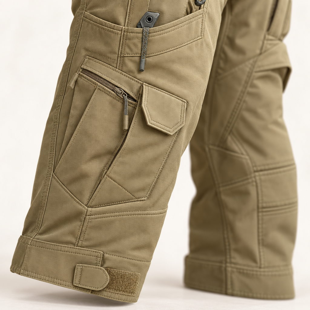 Men's Outdoor Set - Padded Winter Jacket with Hood and Cargo Pants