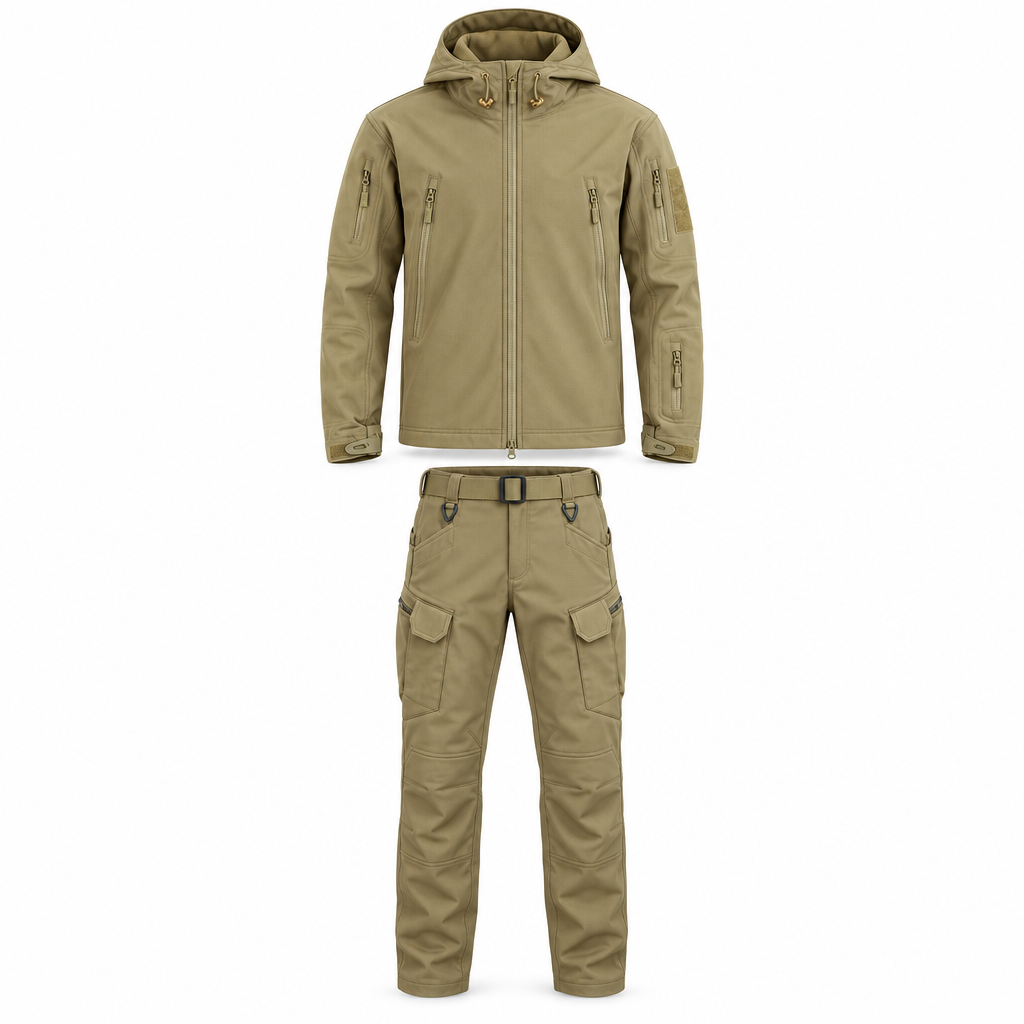 Men's Outdoor Set - Padded Winter Jacket with Hood and Cargo Pants