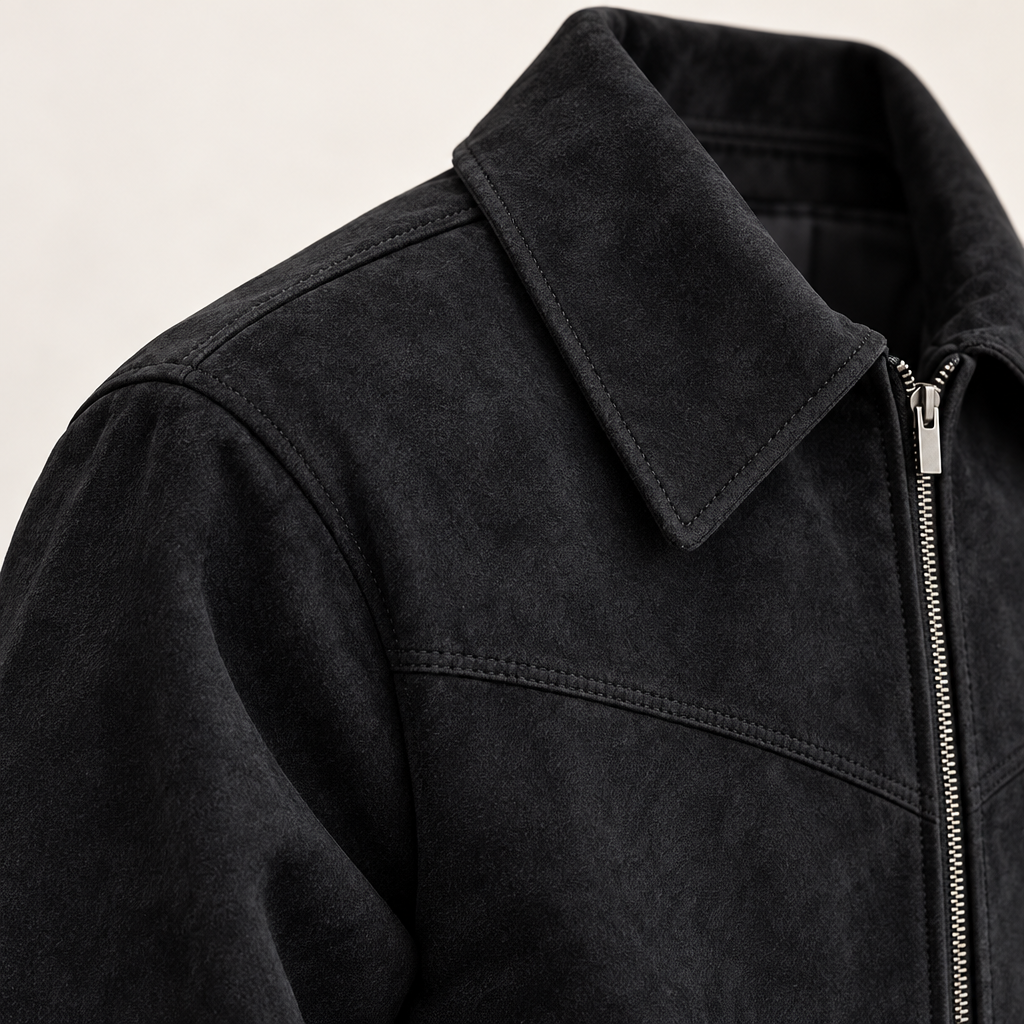 Men's Suede-Look Short Jacket with Turndown Collar