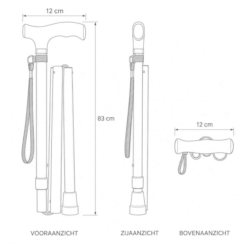 Foldable Aluminum Walking Stick with T-Handle and Wrist Strap