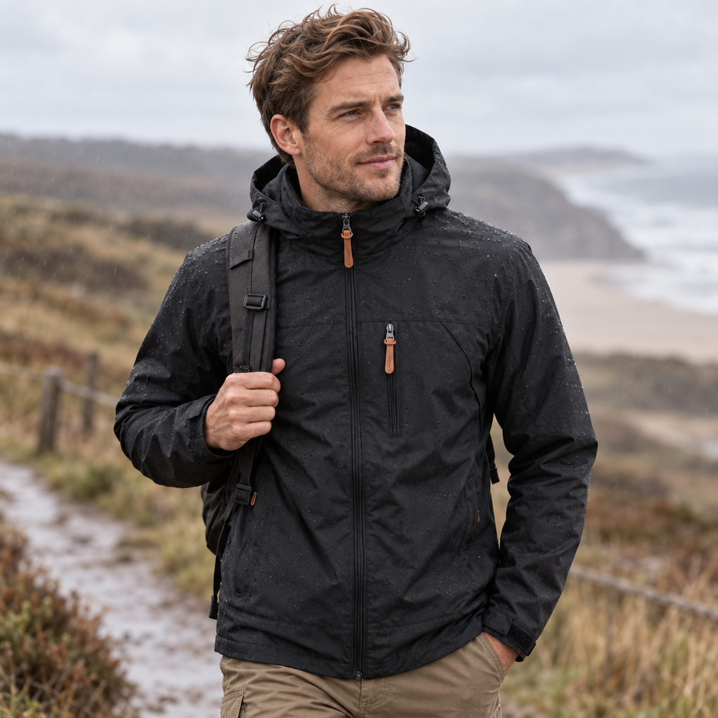Men's Waterproof Windproof Hiking Jacket - Multiple Zip Pockets