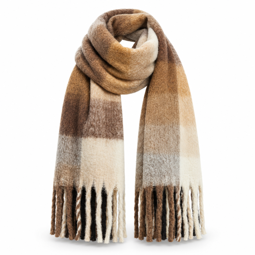 Women's Oversized Winter Scarf with Gradient Color and Fringe
