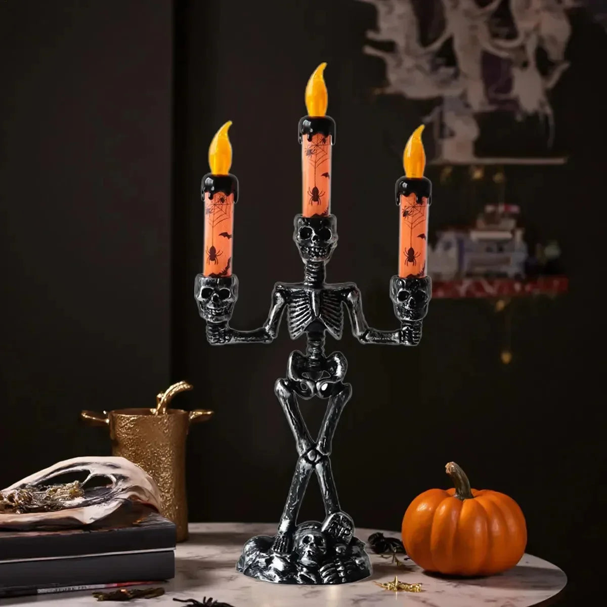 Skeleton Candelabra LED Candle Holder - Spooky Table Light