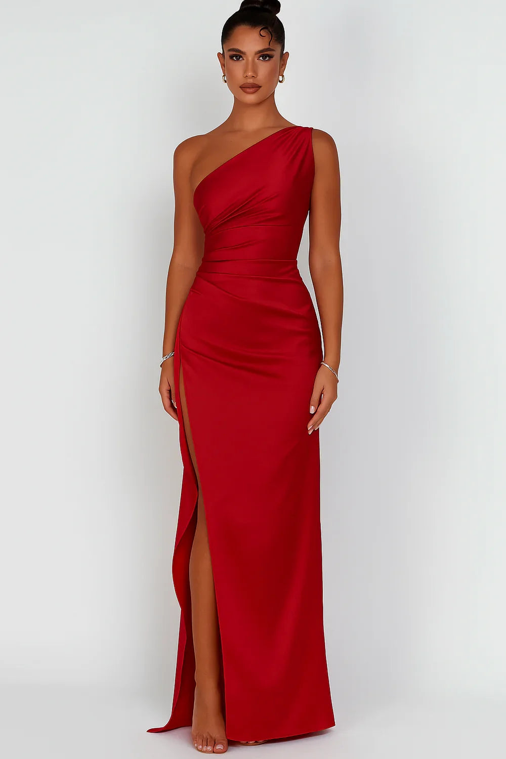 Women's Satin One-Shoulder Maxi Dress