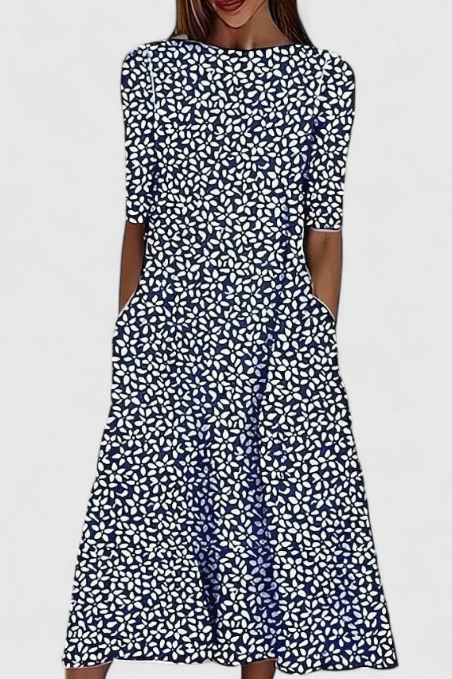 Women's A-Line Short-Sleeve Midi Dress – Elegant Occasion Wear