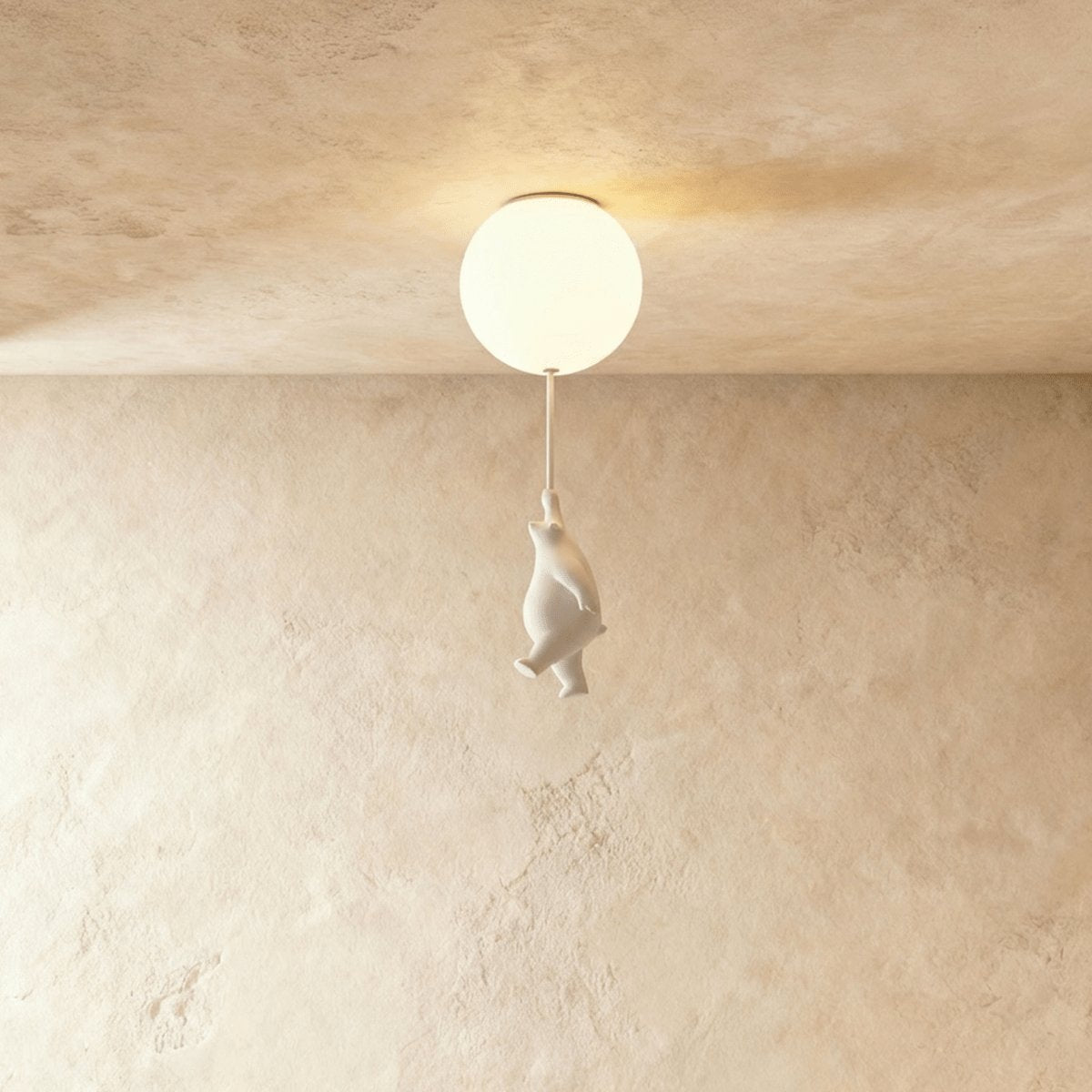 Minimalist Metal Ceiling Light with Bear Figurine