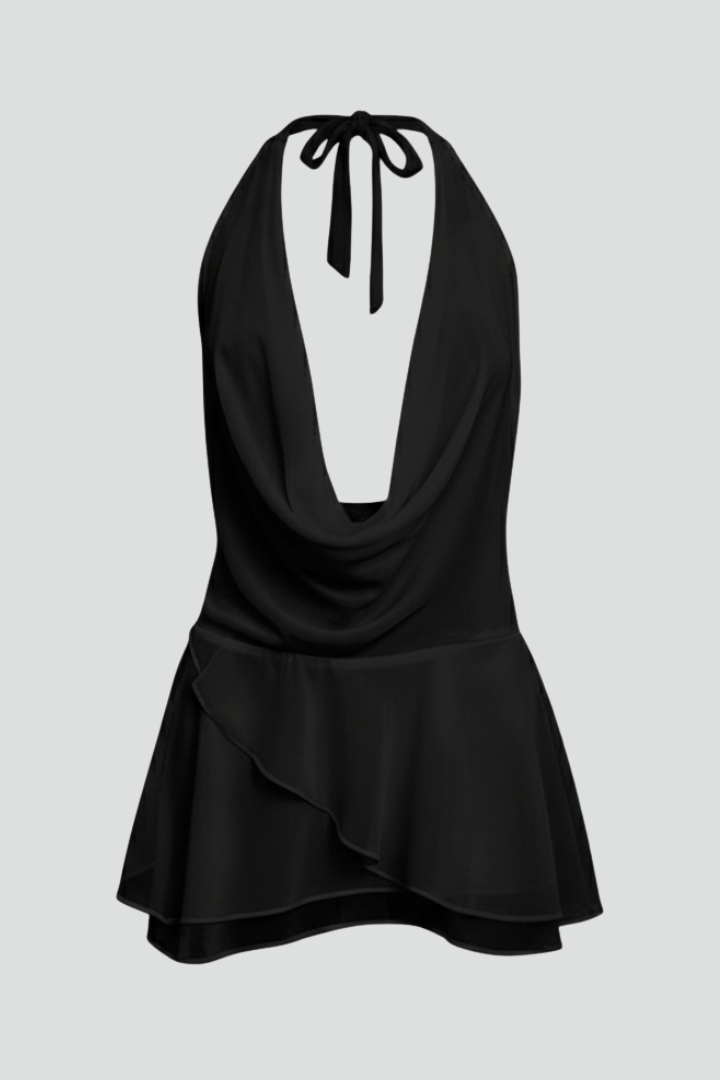 Women's Dress with V-Neck and Open Back in Black | Roselva