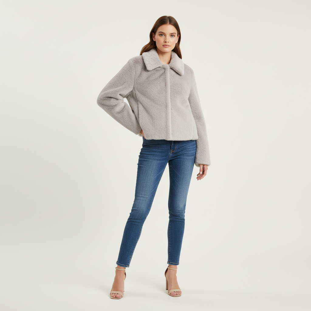 Women's Long Jacket with Lapel Collar and Button Detail