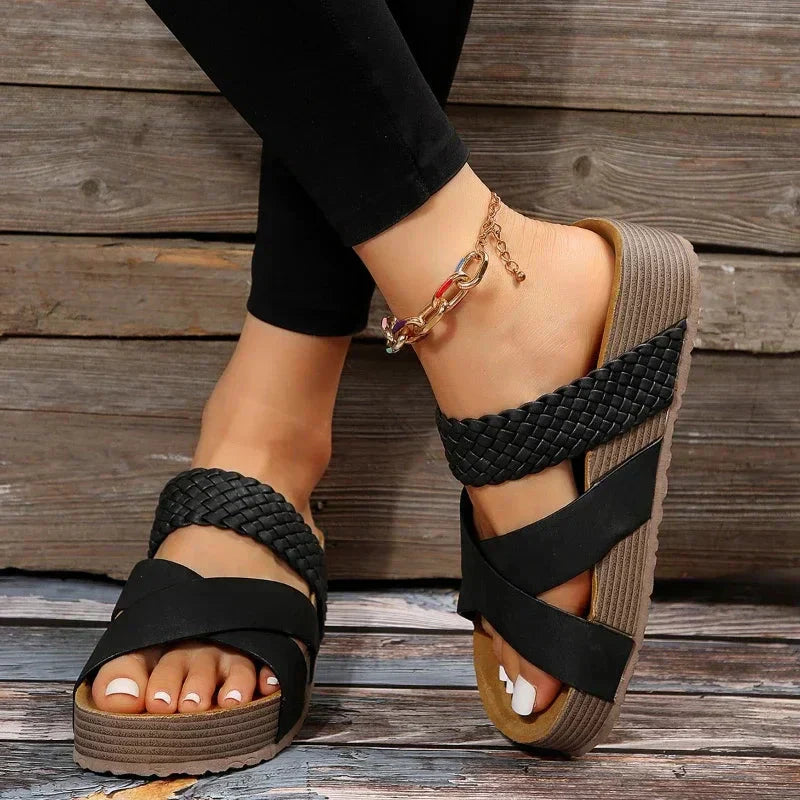 Women's Orthopedic Platform Slide Sandals – Cushioned Open-Toe Comfort Walking Shoes