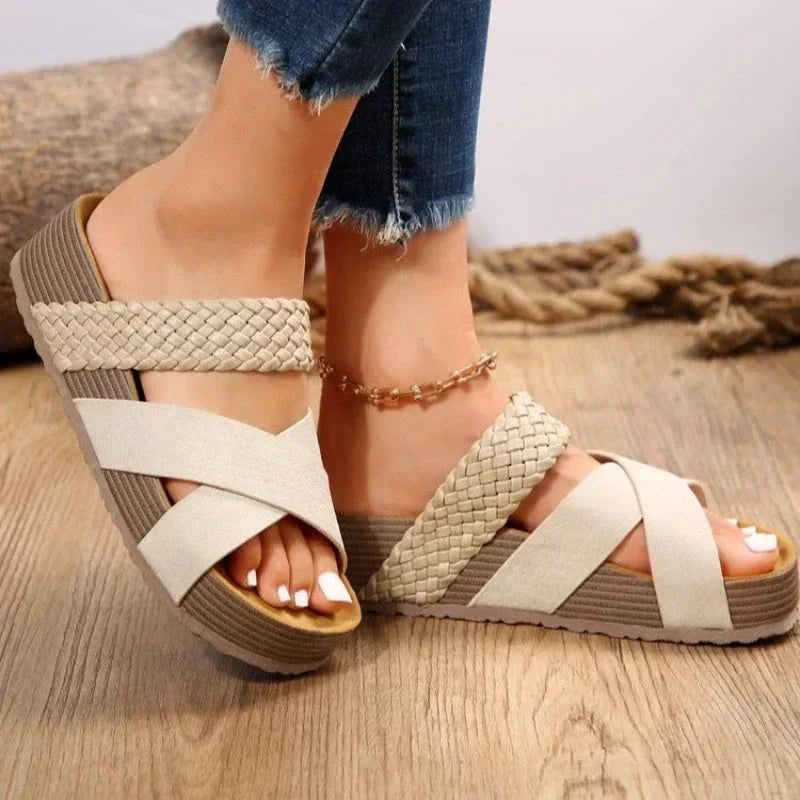 Women's Orthopedic Platform Slide Sandals – Cushioned Open-Toe Comfort Walking Shoes