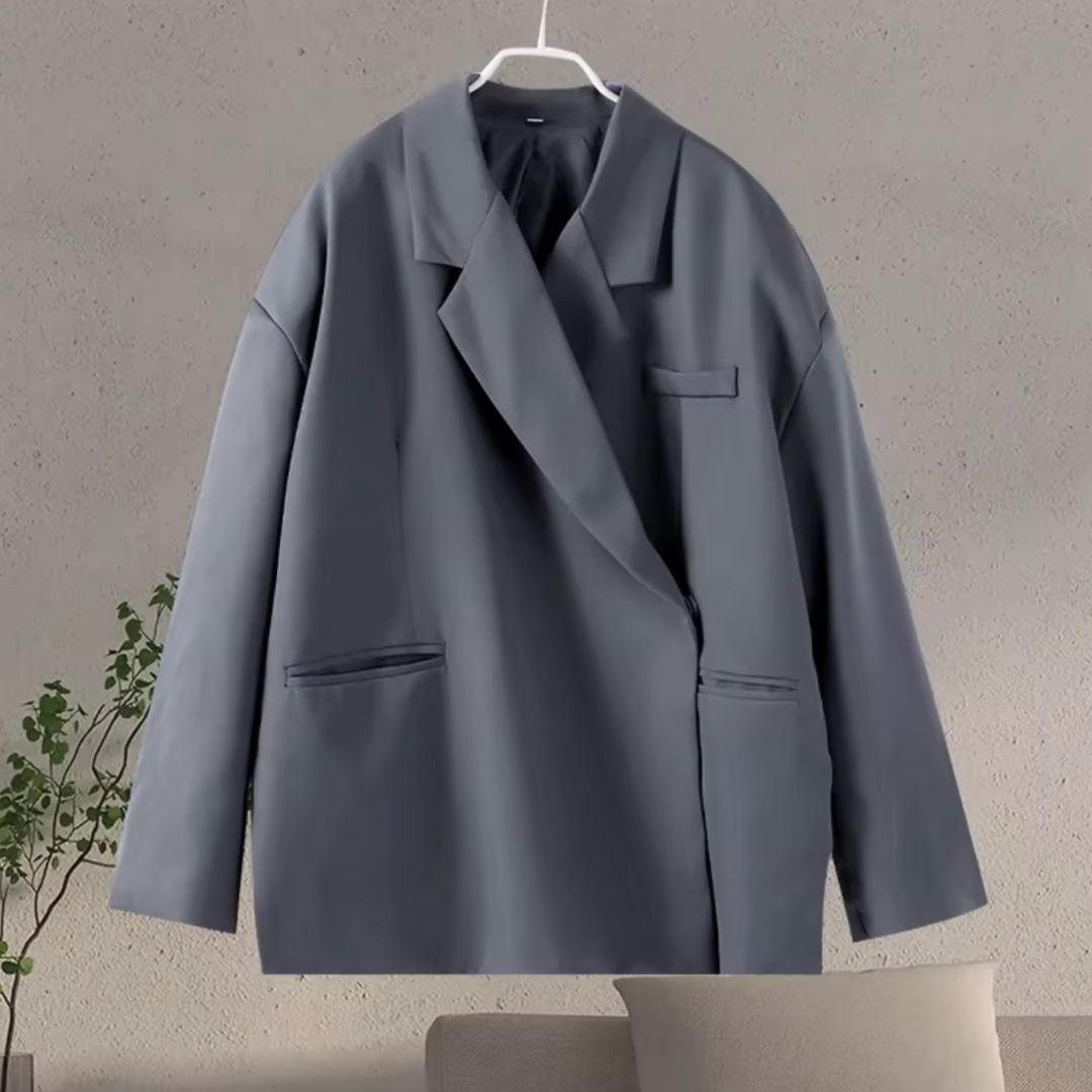 Women's Oversized Blazer - Diagonal Wrap with Lapel Collar
