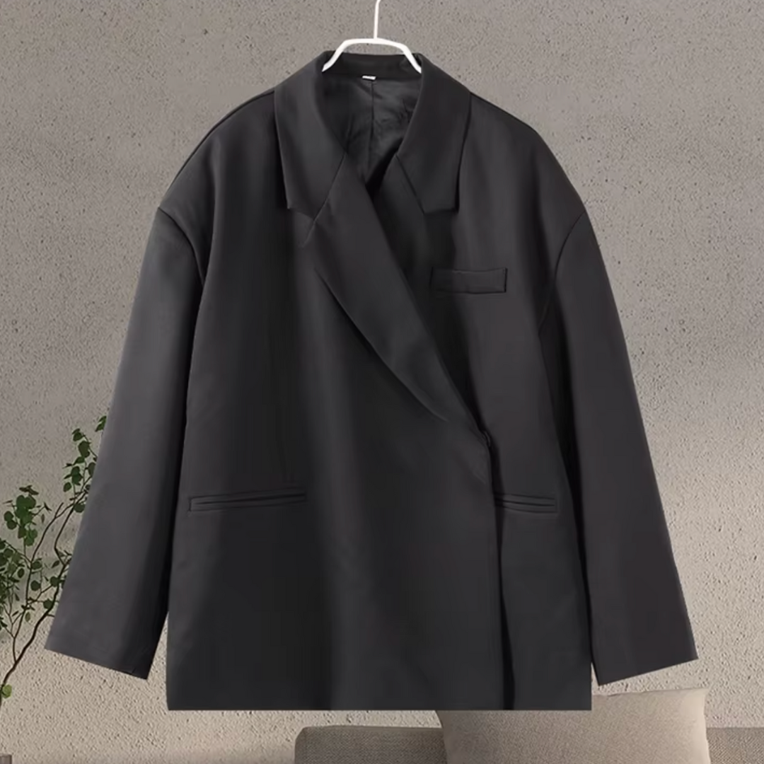 Women's Oversized Blazer - Diagonal Wrap with Lapel Collar