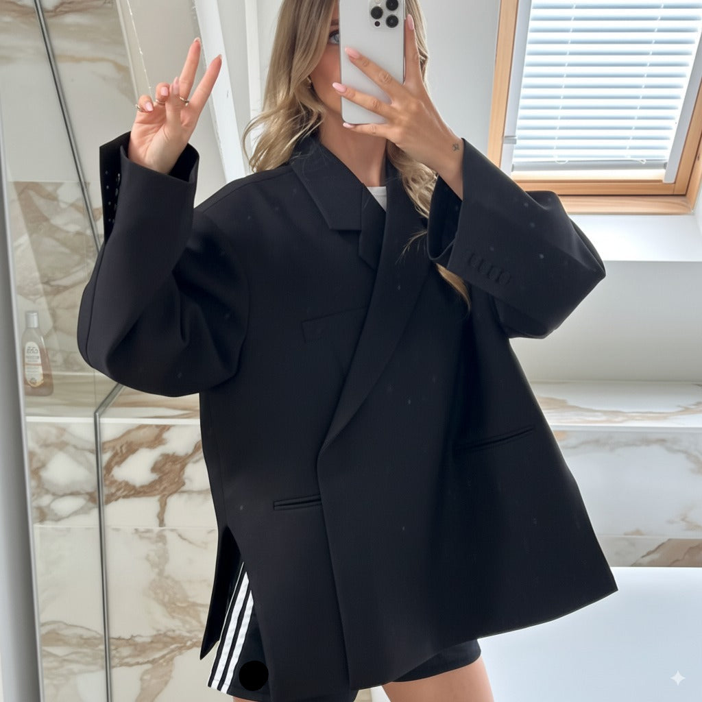 Women's Oversized Blazer - Diagonal Wrap with Lapel Collar