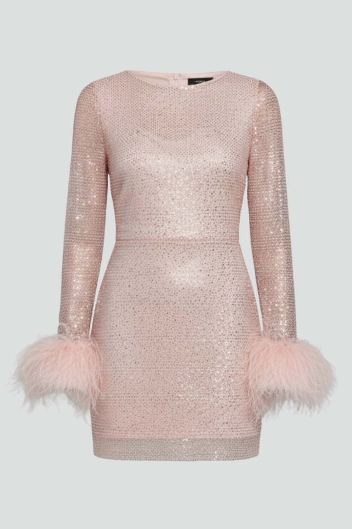 Women's Dress with Round Neckline and Fitted Waist in White | Roselva