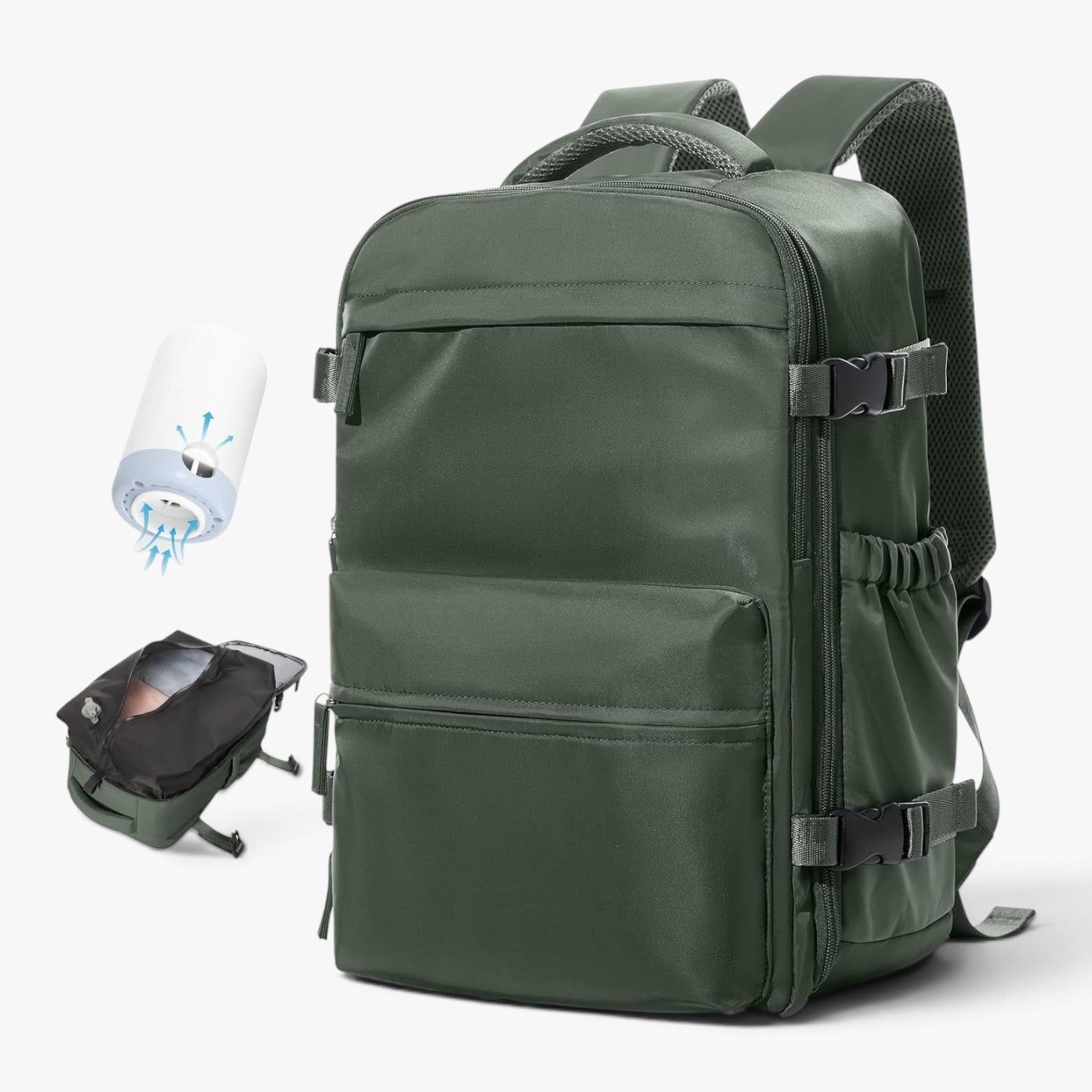 Roselva green waterproof Oxford fabric travel backpack with vacuum compression pump and internal storage chamber