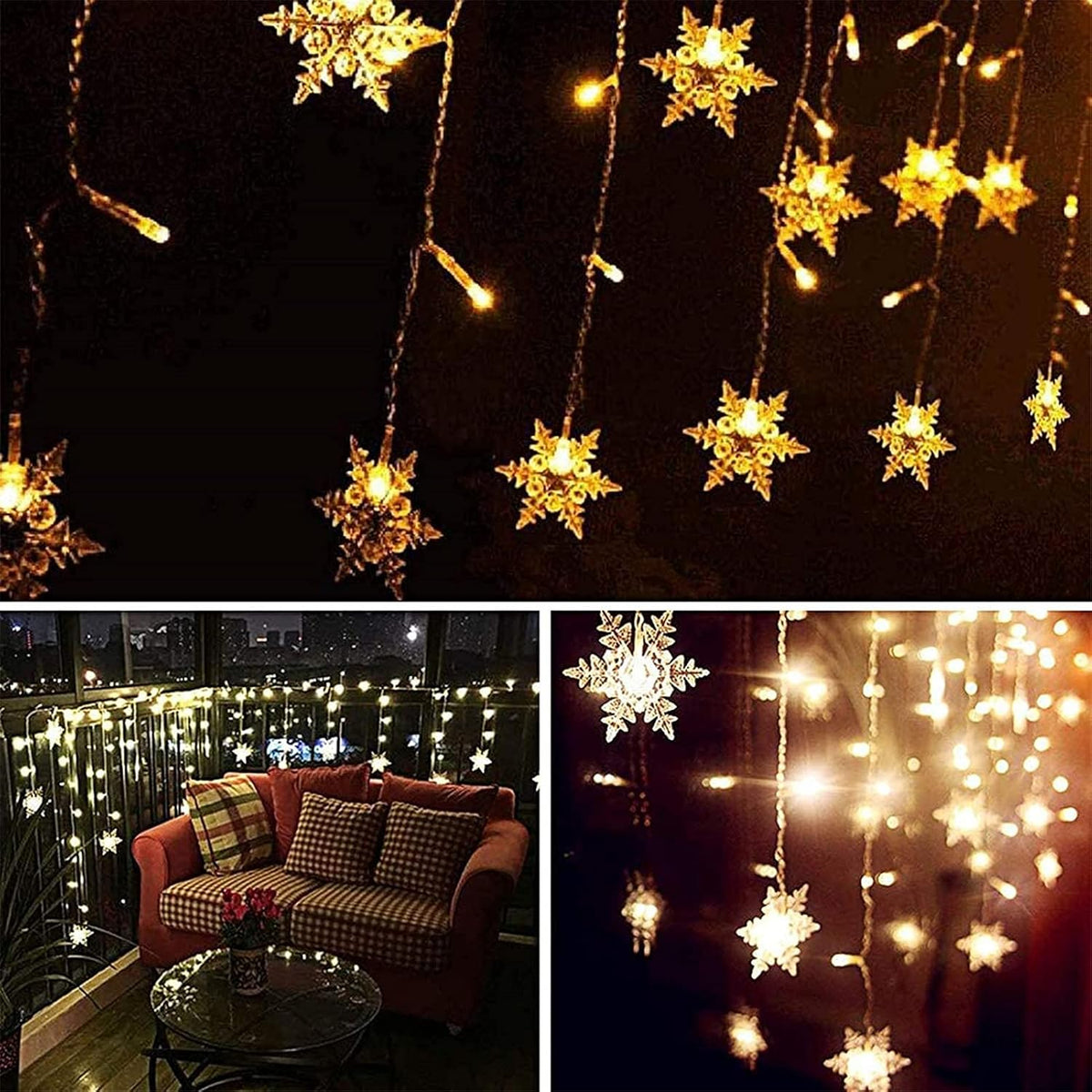 LED Snowflake Curtain Lights – 8-Mode Christmas String Lights