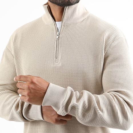 Men's Sweater - Zip Collar with Waffle Texture