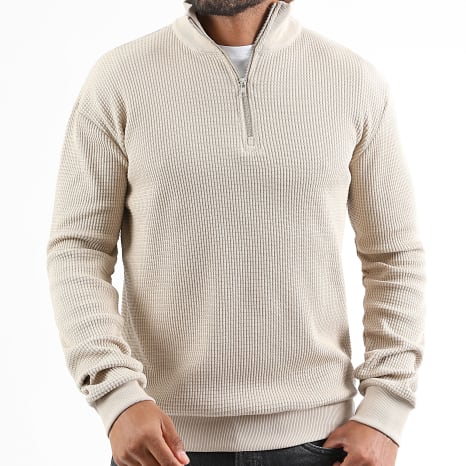 Men's Sweater - Zip Collar with Waffle Texture